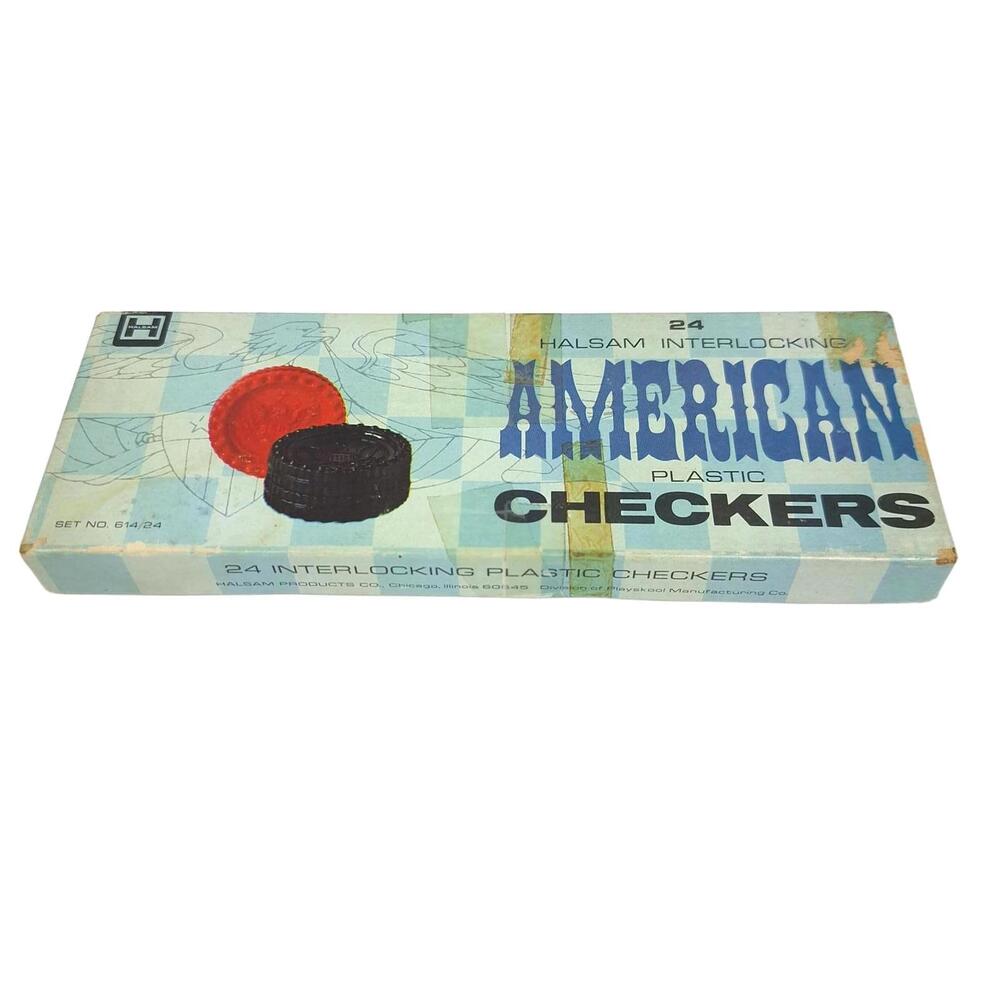 Vintage - Halsam Interlocking American Plastic‎ Checkers Set #614 - 24 Checkers